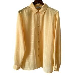 Vintage sheer windowpane plaid check oversized/tall button down blouse size XL